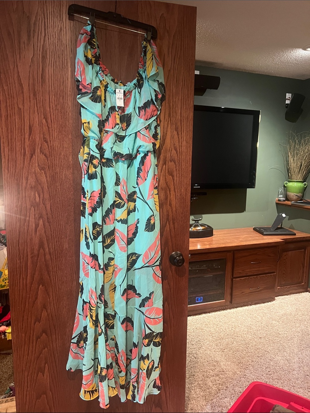 Express Turquoise Floral Maxi Dress with Ruffle Bodice